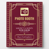 Art Deco Wedding Foto Stand Gold Burgundy Sign Fotoplatte (Vorderseite)