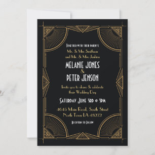 Art Deco Wedding Gatsby Party Black & Gold der 192 Einladung