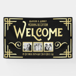 Art Deco Wedding Gold Black Drei Foto Willkommen Banner