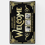 Art Deco Wedding Gold Black Drei Foto Willkommen Banner (Vertikal)