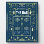Art Deco Wedding Gold Blue Open Bar Menü Fotoplatte (Vorderseite)