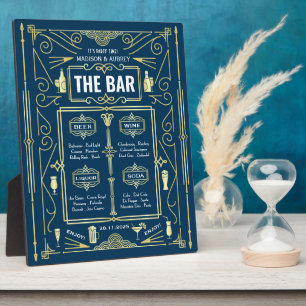 Art Deco Wedding Gold Blue Open Bar Menü Fotoplatte