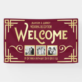 Art Deco Wedding Gold Burgund Drei Foto Willkommen Banner