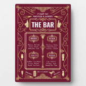 Art Deco Wedding Gold Burgundy Open Bar Menu Fotoplatte (Vorderseite)