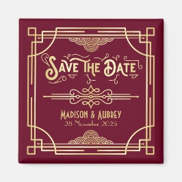 Art Deco Wedding Gold Burgundy Save the Date Magnet
