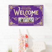 Art Deco Wedding Gold Drei Foto Willkommen Lila Banner (Insitu)