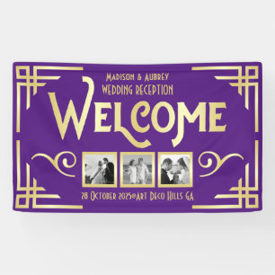 Art Deco Wedding Gold Drei Foto Willkommen Lila Banner