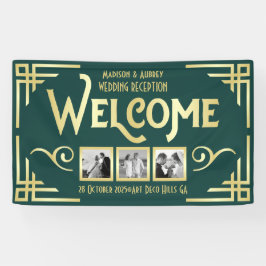 Art Deco Wedding Gold Green Drei Foto Willkommen Banner