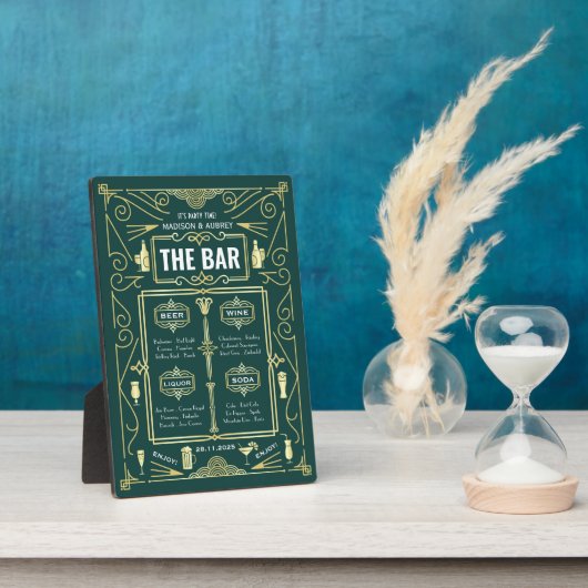 Art Deco Wedding Gold Green Open Bar Menu Fotoplatte (Seite)