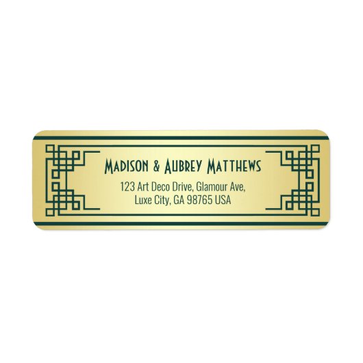 Art Deco Wedding Gold Green Rücksendeadresse (Vorne)