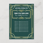 Art Deco Wedding Gold Green zusätzliche Informatio Begleitkarte (Vorderseite)