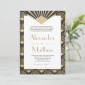Art Deco Wedding Gold Muster Roaring 20 Einladung (Stehend Vorderseite)