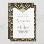 Art Deco Wedding Gold Muster Roaring 20 Einladung (Vorne/Hinten)