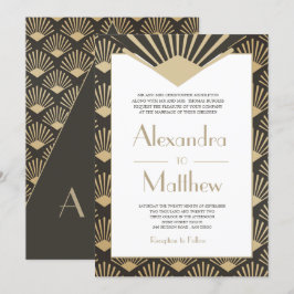 Art Deco Wedding Gold Roaring 20iger Monogramm Einladung