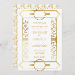 Art Deco Wedding Gold und Weiße Einladungen