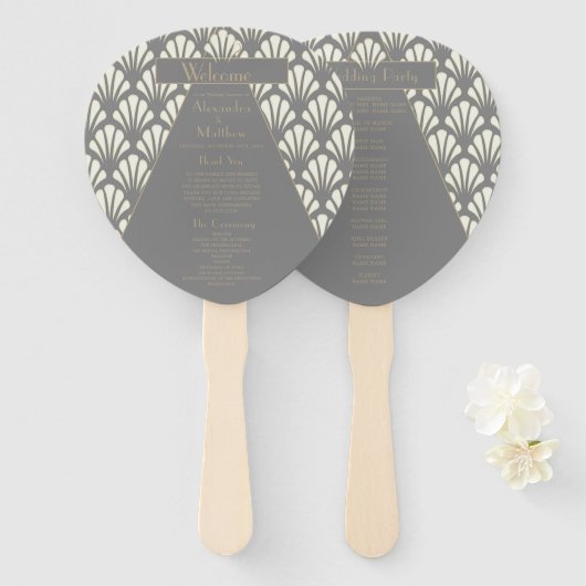 Art Deco Wedding Gray Roaring 20 Vintag Fächer (Vorne und Hinten)