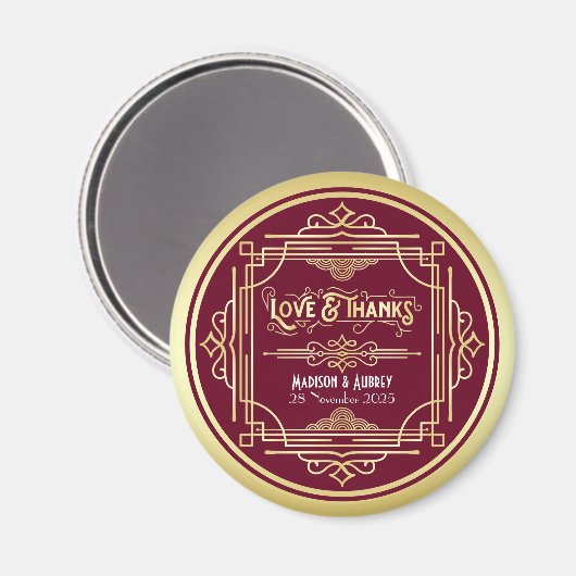 Art Deco Wedding Liebe & Dank Gold Burgundy Gefall Magnet (Vorderseite/Rückseite)