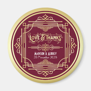 Art Deco Wedding Liebe & Dank Gold Burgundy Gefall Magnet