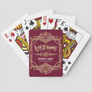 Art Deco Wedding Liebe & Dank Gold Burgundy Gefall Spielkarten