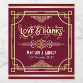 Art Deco Wedding Liebe & Dank Gold Burgundy Gefall Weinetikett (Einzelnes Label)
