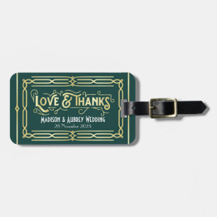 Art Deco Wedding Liebe & Dank Gold Green Gefallen Gepäckanhänger