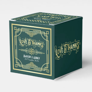 Art Deco Wedding Liebe & Dank Gold Green Gefallen Geschenkschachtel