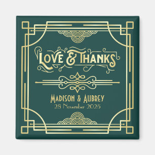 Art Deco Wedding Liebe & Dank Gold Green Gefallen Magnet