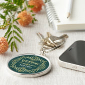 Art Deco Wedding Liebe & Dank Gold Green Gefallen Schlüsselanhänger (Seite)
