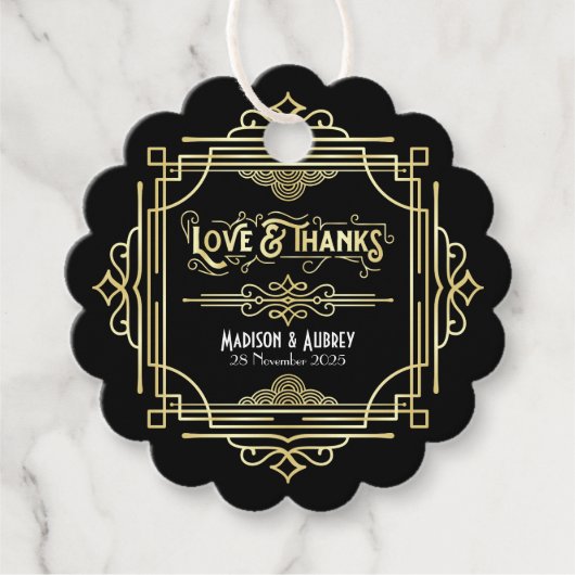 Art Deco Wedding Liebe & Danke Gold Black Fevor Geschenkanhänger (Vorderseite)