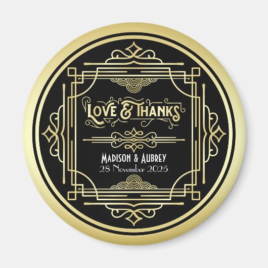 Art Deco Wedding Liebe & Danke Gold Black Fevor Magnet (Vorne)