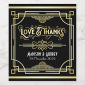 Art Deco Wedding Liebe & Danke Gold Black Fevor Weinetikett (Einzelnes Label)
