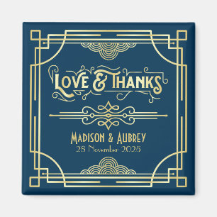 Art Deco Wedding Liebe & Danke Gold Blue Fevor Magnet
