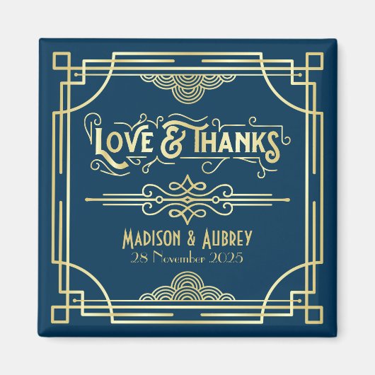 Art Deco Wedding Liebe & Danke Gold Blue Fevor Magnet (Vorne)