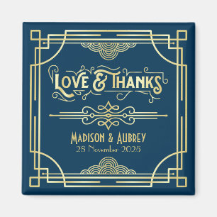 Art Deco Wedding Liebe & Danke Gold Blue Gefallen Magnet