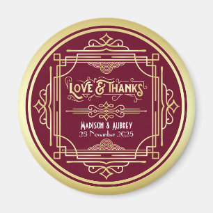 Art Deco Wedding Liebe & Danke Gold Burgund Gefall Magnet