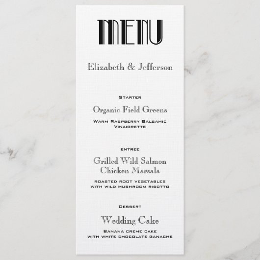 Art Deco Wedding Menu Card Menükarte (Vorderseite)