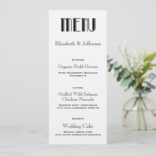 Art Deco Wedding Menu Card Menükarte (Stehend Vorderseite)