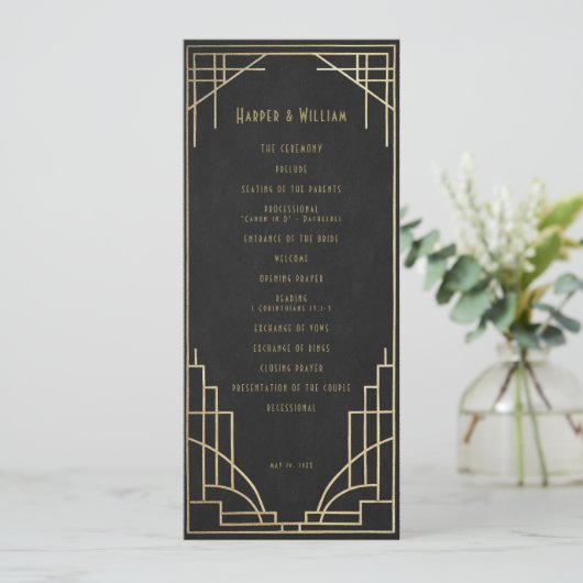 Art Deco wedding program Einladung (Stehend Vorderseite)