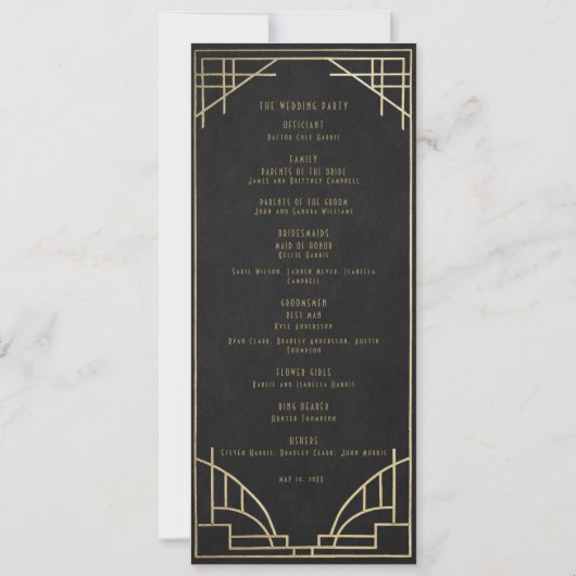 Art Deco wedding program Einladung (Rückseite)