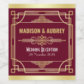 Art Deco Wedding Reception Dinner Gold Burgund Weinetikett (Einzelnes Label)