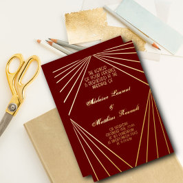 Art Deco Wedding Red und Gold Folieneinladung
