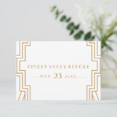 Art Deco Wedding RSVP Card Gold und Weiß (Stehend Vorderseite)