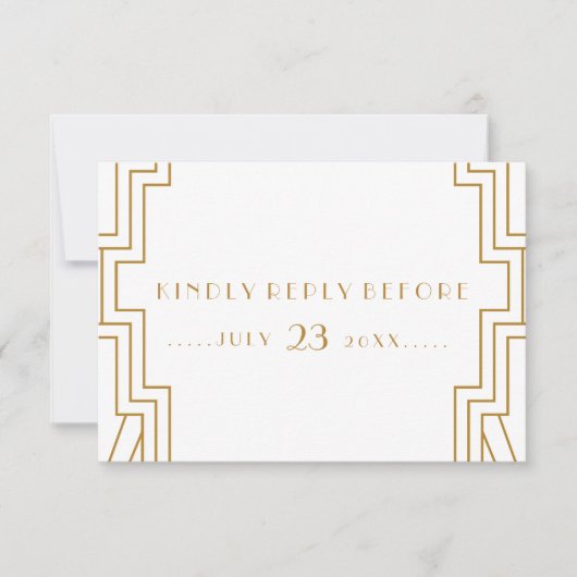 Art Deco Wedding RSVP Card Gold und Weiß Karte (Vorderseite)