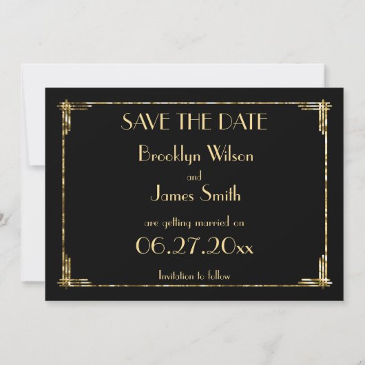 Art Deco Wedding Save the Date Card Gold Foil (Rückseite)