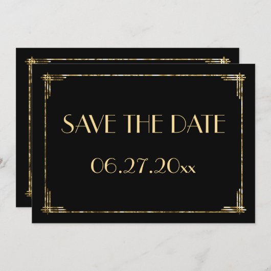 Art Deco Wedding Save the Date Card Gold Foil (Vorne/Hinten)