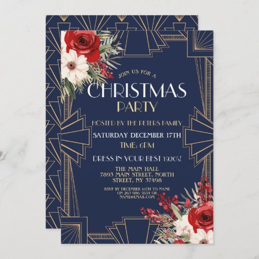Art-Deco-Weihnachten der 1920er Jahre laden Gatsby Einladung (Vorne/Hinten)