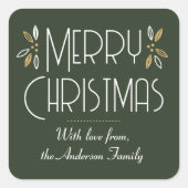 Art Deco Weihnachten Elegante Typografie Deep Gree Quadratischer Aufkleber (Vorderseite)