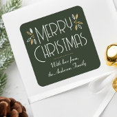 Art Deco Weihnachten Elegante Typografie Deep Gree Quadratischer Aufkleber