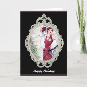 Art Deco Weihnachten Flapper Frau in Rot