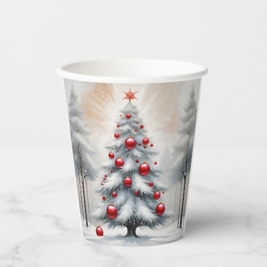 Art Deco Weihnachten Rote Ornamente Winter Pappbecher (Vorderseite)